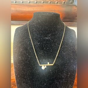 Plunder Design Gold Tone Necklace with Faux Pearl Bar Pendant 16" EUC